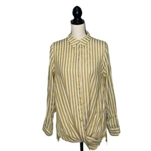 Hayden Shirt Womens Small Gold White Stripe Faux Wrap Rayon Lightweight Preppy